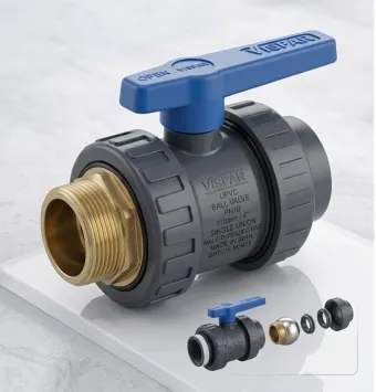 {شیر توپی مهره ماسوره ای یک سر دنده UPVC ویسپار