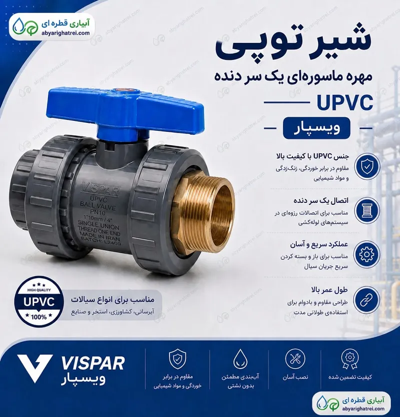 شیر توپی مهره ماسوره ای یک سر دنده 16 بار UPVC ویسپار